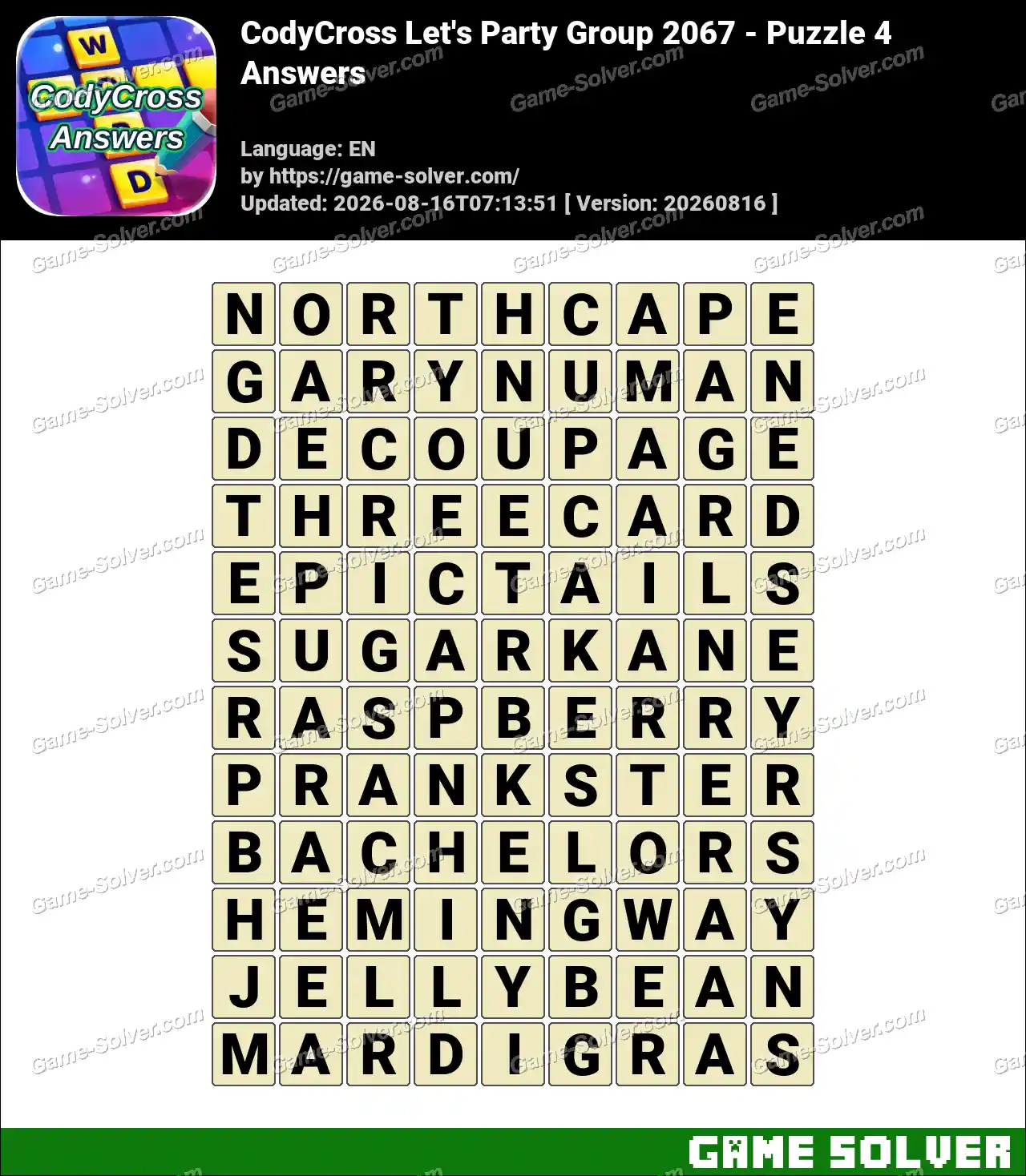 CodyCross Let’s Party Group 2067 – Puzzle 4 Answers